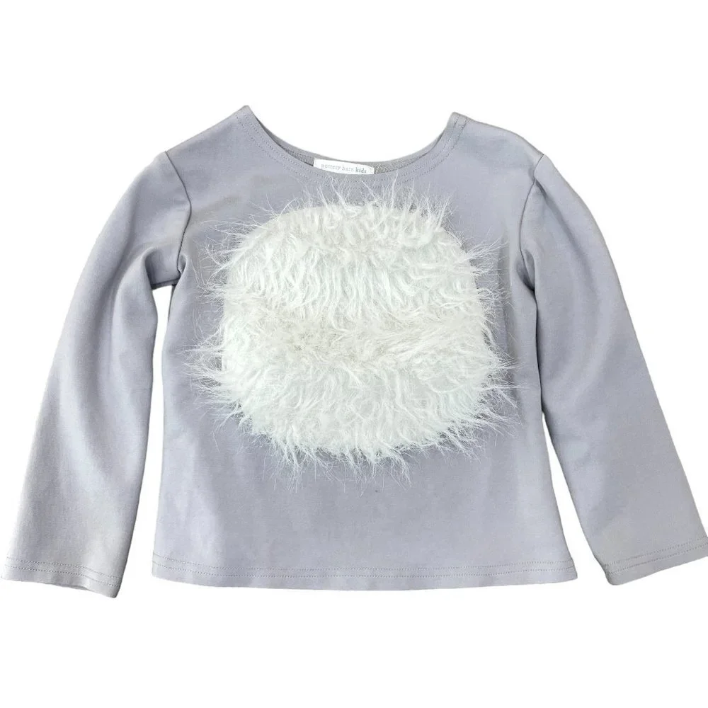 POTTERY BARN KIDS GIRLS SIZE 4-6 FURRY CIRCLE GRAY‎ LONG SLEEVE TOP SHIRT